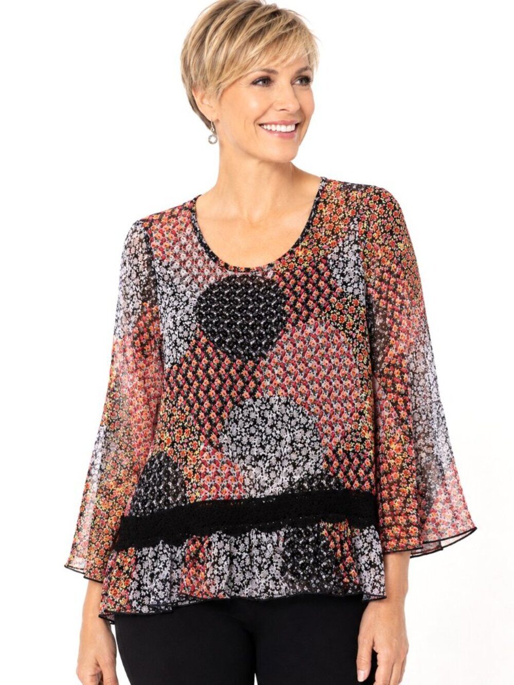 Cha Cha Vente Sheer Floral Ruffled Top
